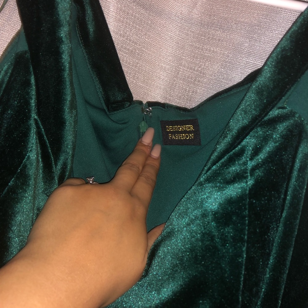 Velvet emerald green formal dress.